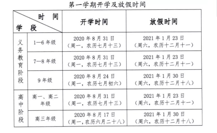 全国秋季开学时间最新